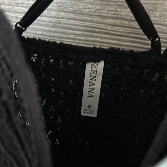 ZENANA Black Lace Trim Smocked Babydoll Tank Top Women's Size small - Picture 3 of 5